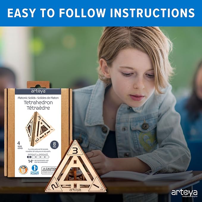 3D Wooden Puzzles for Teens & Adults – Smart Brain Teaser Puzzles, Wood Models, Creative & Educational Fun, Sustainable Materials, Ages 14 and Up Tetrahedron D4.