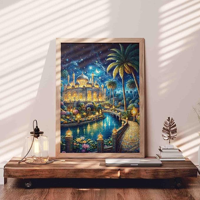 Arab Palace Night View Jigsaw Puzzle，Beautiful Scenery 1000 Pieces Jigsaw Puzzles for Adults，27 x 20 Inches Puzzles for Families，HD Quality Puzzle Gift，Family Activity for Game Nights