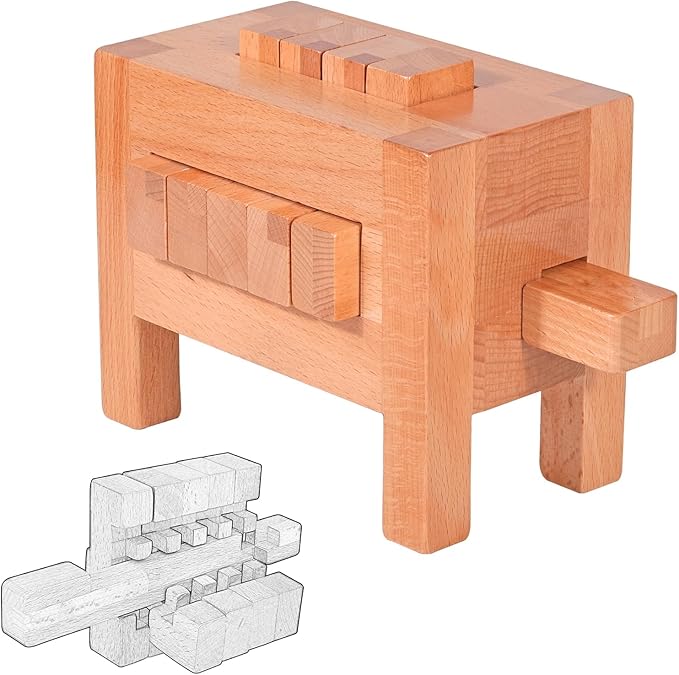 671 Steps Unique Supper Difficult Wooden Nine Ring Brain Teaser Puzzle Challenge Fidget Toys 3D Assembly and Disentanglement Lock Games IQ Test Mind Game Educational Toy for Kids and Adults