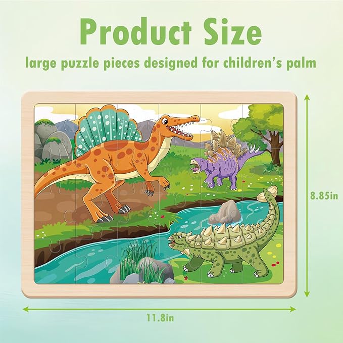 Puzzles for Kids Ages 4-6, Large Dinosaur Wooden Puzzles, 4 Packs 24 PCs Jigsaw Puzzles Preschool Educational Toys Gifts for 3 4 5 6 Year Old Boys Girls