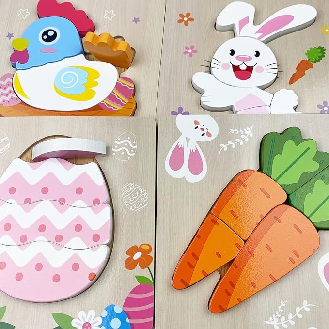 Anditoy 4 Pack Easter Wooden Puzzles Toys for Kids Toddlers Easter Basket Stuffers Gifts Party Favors