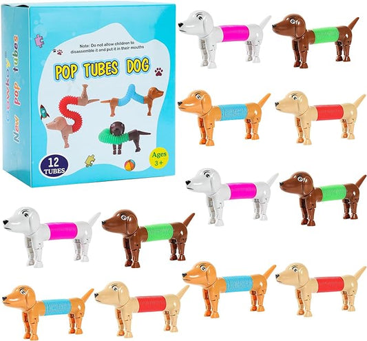 Dog pop Tubes fidgets, Stocking Stuffers for Kids, Sensory Toys for Kids 5-7, fidgets for Toddler, Toddler Stocking Stuffers, Easter Egg fillers,Easter Basket（12 Pcs Dog）