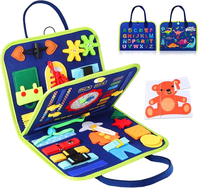 Hooku Busy Board for 1 Year Old, Montessori Sensory Toys for Toddlers 1-3, Fine Motor Learning Activities, Toddler Travel Toys, Birthday Gifts for Baby Boy or Girl