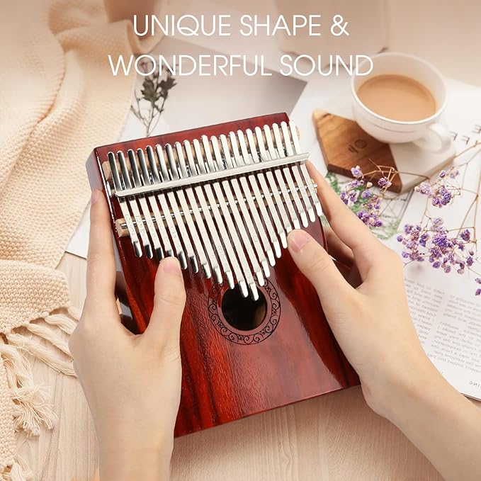Kalimba Thumb Piano,YUNDIE Portable 21 Keys Mbira Finger Piano with Tune Hammer and Study Instruction,Musical Instruments Gift for Adult Beginners Professional(Brownish Red) (21 Keys)