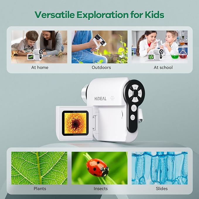 HP20 IPS Microscope for Kids: [3-in-1] [Easy and Fun] 2" Portable Handheld Microscope Miniscope, Pocket Mini Scope Educational Science Kit, Christmas Birthday Gifts for Kids, 32GB, White