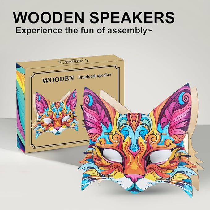 3D Wooden Puzzle Speaker, Graffiti Leopard Design with Dual Stereo Speakers, DIY Toy, Music Box for Adults/Kids, Unique Gift for Home/Office Decor
