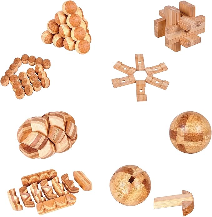 18 Pack Wooden Brain Teaser Puzzles Stress Relief Toys Wooden Burr Puzzles Brain Teaser Puzzle with Gift Packing Box Magic Puzzle Games Toy for Kids and Adults by AHYUAN (Bamboo)