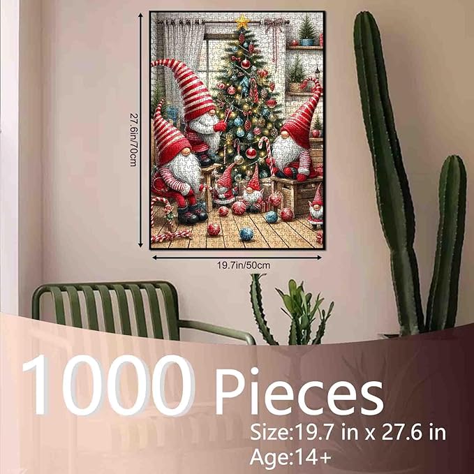1000 Piece Jigsaw Puzzles for Adults Christmas Gnome Family Painting,Festival Dwarf Jigsaw Puzzle 1000 Pieces Xmas Tree Puzzles Family Fun Game DIY Craft Living Room Decor Merry Christmas Gift