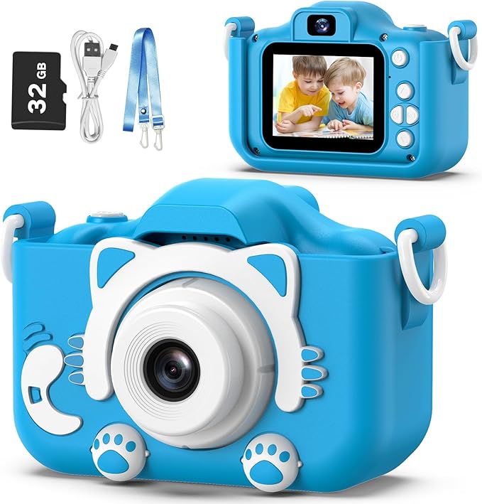 Goopow Kids Camera Toys for 3-8 Year Old Girls Boys,Children Digital Video Camcorder Camera with Cartoon Soft Cover, Best Chritmas Birthday Festival Gift for Kids - 32G SD Card Included