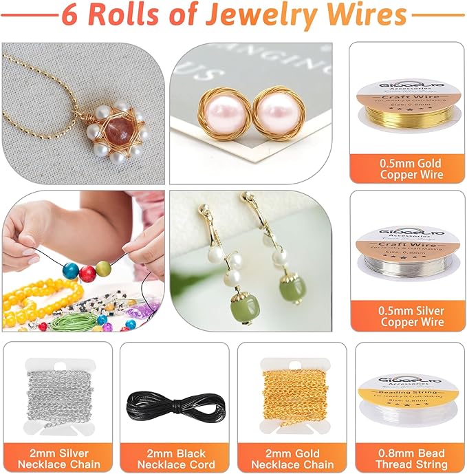 Giwaelro Jewelry Making Kit for Adults, Jewelry Making Supplies with Pliers, Wires, Findings, Necklace Chains, Magnifier and Storage Bag