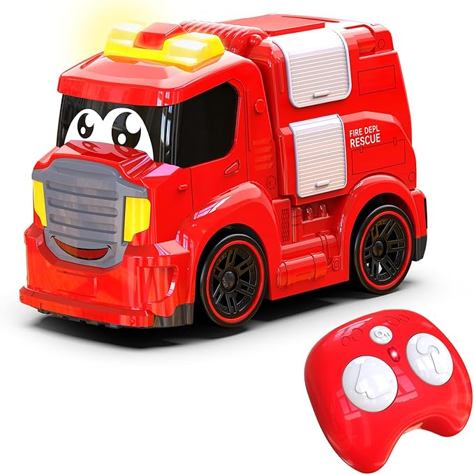 Remote Control Car for Toddlers 1-3 Fire Truck Toy for Ages 2-4 Lights & Sounds Emergency Cars Preschoolers Fire Engine for Boys & Girls