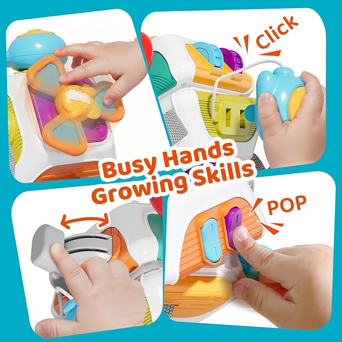 Baby Busy Board Cube, Toys for Boy Girl, Montessori Travel Toys for Toddlers, Learning Fine Motor Skills| Birthday Gifts for Infant Boys Girls (10-in-1 Busy Cube)