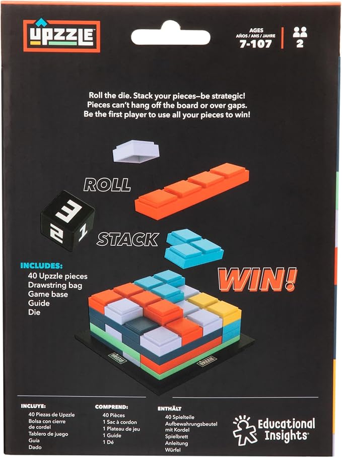 Educational Insights Upzzle - Strategic Stacking Board Games for Kids, Teens & Adults, 2 Player Vertical Puzzle Building Challenge, 3D Brain Teaser, Family Game Night Activities & Gifts for Ages 7+