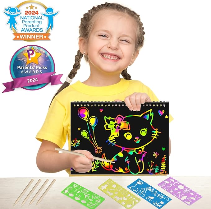 ZMLM Scratch Paper Art Craft: 2 Pack Rainbow Scratch Set for 3 4 5 6 7 8 9 10 Years Old Girls Boys Students Drawing Coloring Black Magic Art Supplies Kits Gifts School Birthday Party Toys(Classic)