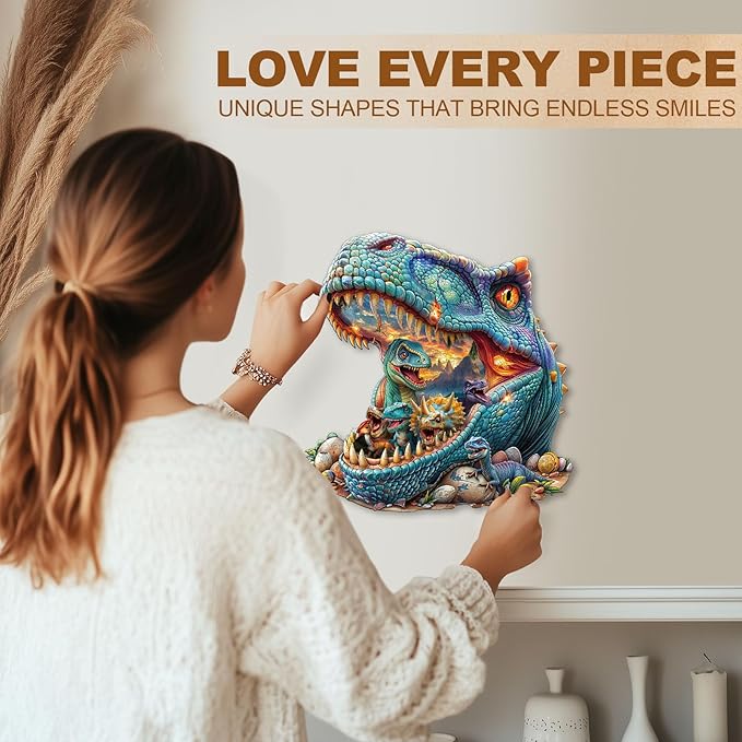 WOODBESTS Wooden Puzzles for Adults, Fantasy Dinosaurs Wood Puzzles Adult(165 Pieces, M, 11.4 * 11in), Unique Shape Wooden Animal Jigsaw Puzzles, Birthday Gifts for Adults Family Game