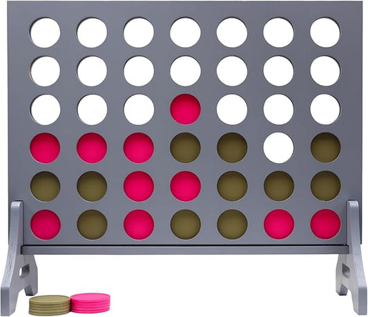 Tailgating Pros Premium Grey Giant Four in a Row with Carrying Case - Jumbo Oversized Outdoor Yard Game - Connect Multiple Pucks in a Row to Win - Many Puck Colors Available!