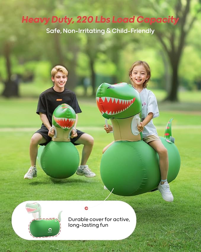 QPAU Kids Dinosaur Hopper - 220lbs Load Capacity, Bouncing Animal Toy, Outside Toys, Dinosaur Gifts for Kids Ages 5+