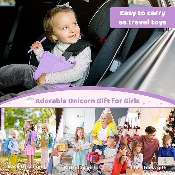 Kikapabi LCD Writing Tablet for Kids, Unicorn Toys Gifts for 3 4 5 6 7 Year Old Girls, Colorful Drawing Doodle Board, Toddler Educational Travel Toys Christmas Birthday Purple