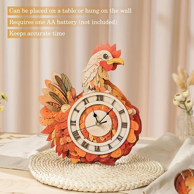 Cutywood 3D Puzzles for Adults Clock-Rooster Design Model Kit-Mechanical DIY Pendulum Clock with Roman Numerals-Desk Home Office Decor Personalized Gift for DIY Lovers