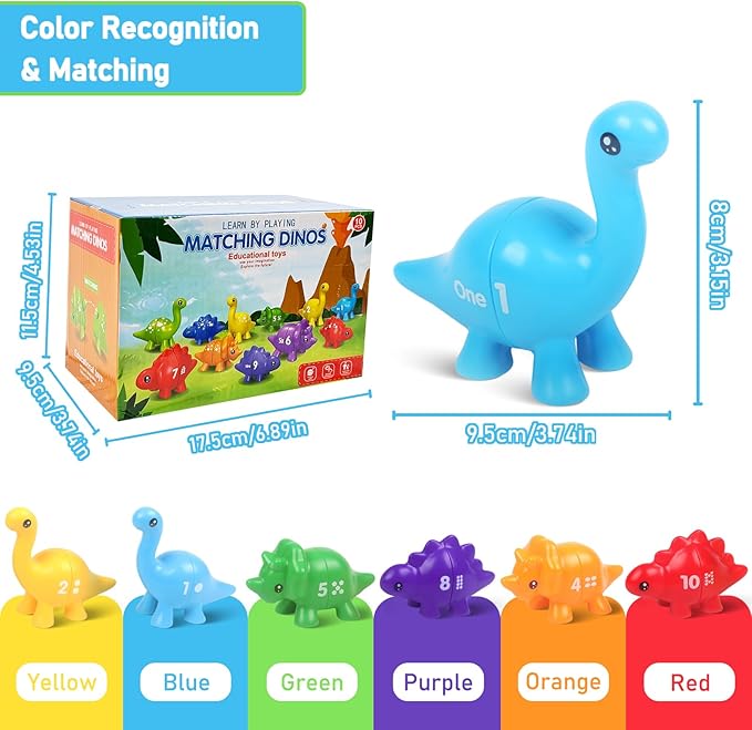 Numbers Matching Game 10 Pcs,123 Counting Dinosaur Toy Montessori Learning Toys for 12 Months Toddlers Kids Ages 1 2 3 4 5 Years Old, Mathematics Educational Preschool Fine Motor Skill Dinosaur Set