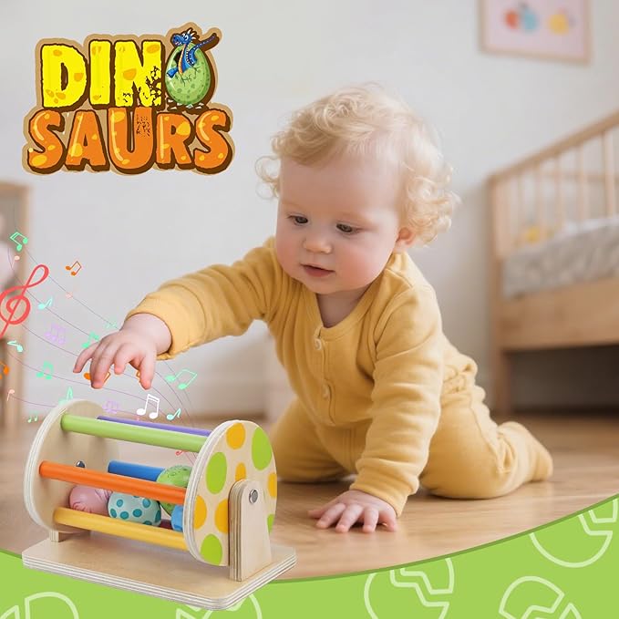 Montessori Toys for 6 Month Old, Wooden Baby Toys for 6 7 8 9 Month Old Dinosaur Egg Ball Drop Toy Wooden Puzzles Spinning Drum Baby Ball Toy for Infant Toddlers 1 2 3 Christmas Birthday Gift