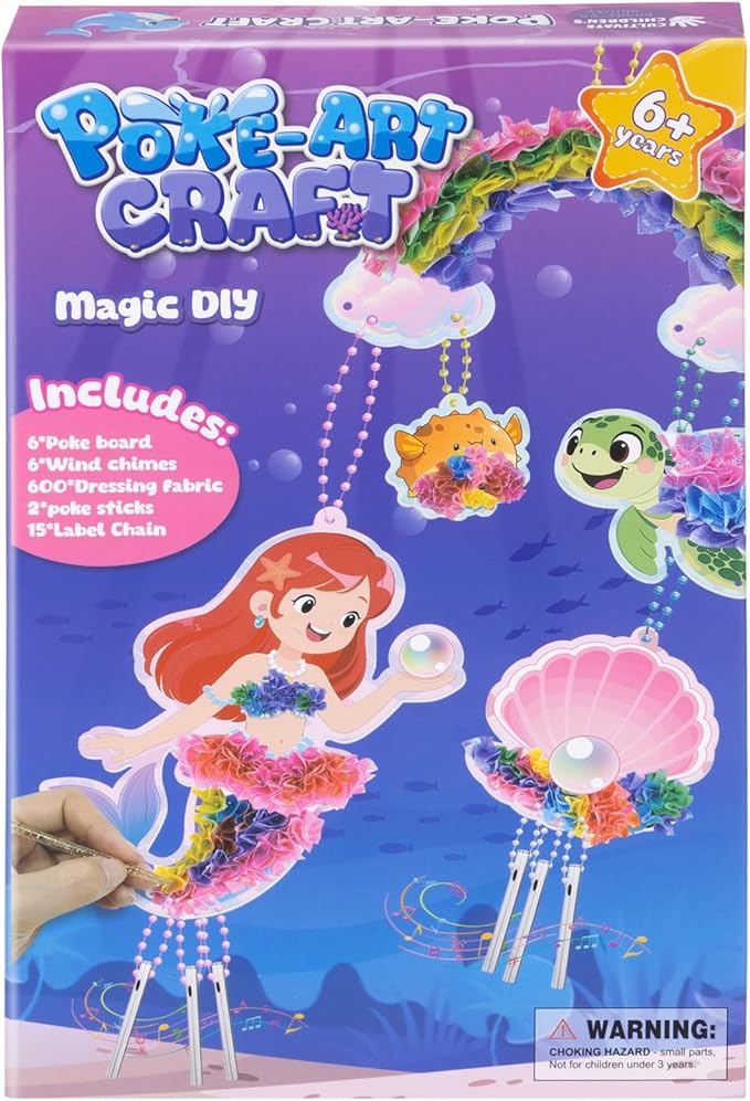 Poke in Art-Mermaid Theme, Poke in Fun Art Crafts for Kids Ages 4-8, DIY Craft Kits, Mess-Free Fabric Art and Craft, 4-6 - Mess-Free Craft - Birthday Gift Ideas for Girls Ages 4, 5, 6, 7, 8, 9
