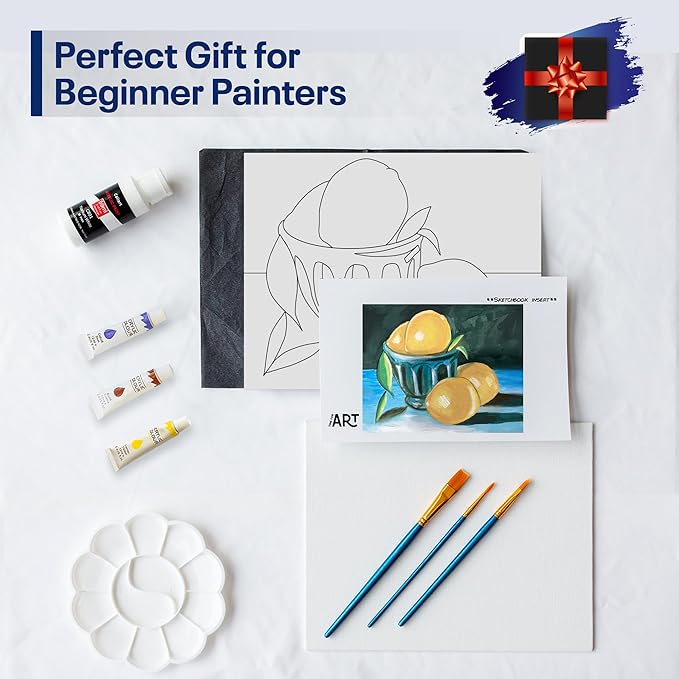 Painting4Real DIY Painting Class Kit for Adults with Video Tutorials: Learn to Paint Lemon Bowl – How to Paint with Acrylics – Painting & Art Supplies – 9 Piece Acrylic Paint Set
