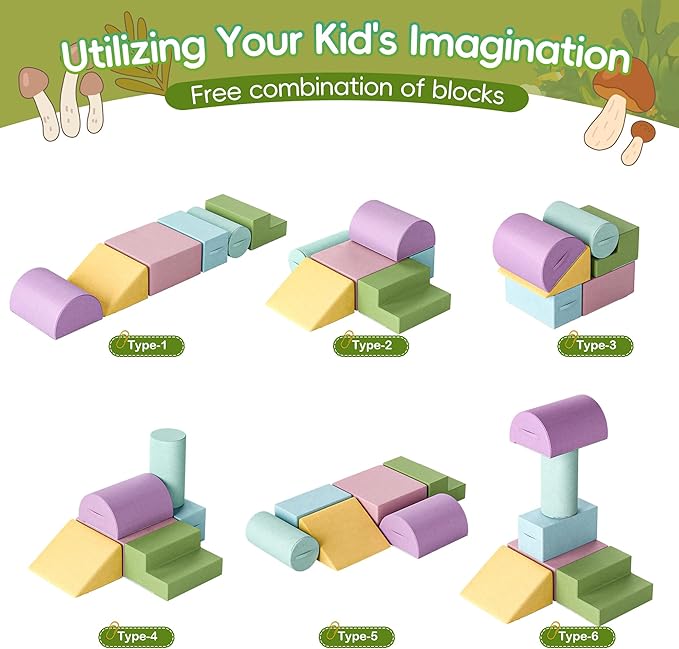 TOLEAD Large Baby Climbing Blocks – 6 Pcs Climbing Toys for Toddlers - Ultra High Density Soft Foam Play Gym Equipment Easy Wash for Indoor Nursery, Classic (Pink, 6-Piece)