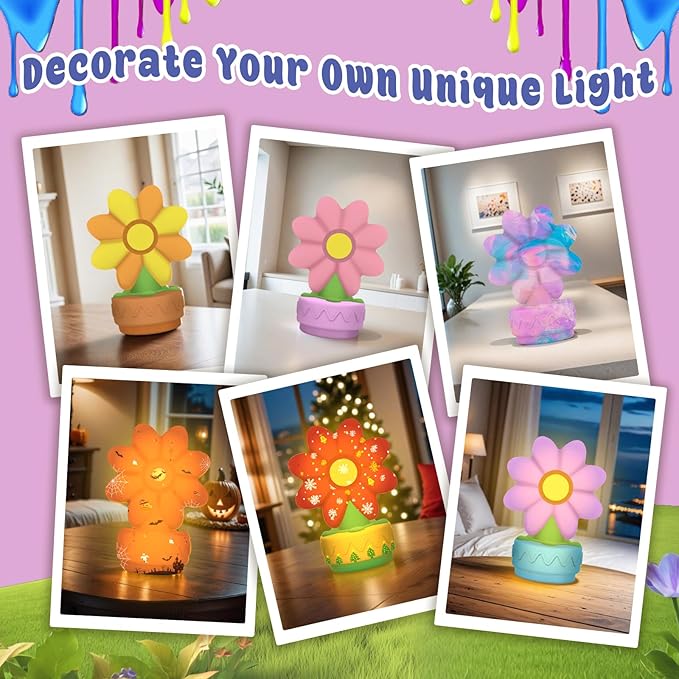ASIOWELY Paint Your Own 8-Petal Flower Lamp Kits,Arts and Crafts Supplies for Kids Toys Ages 4-6-8,DIY Art Night Light Painting for Girls Ages 5-10,Birthday Gifts for 3-12+ Year Old Toddler Teen Adult