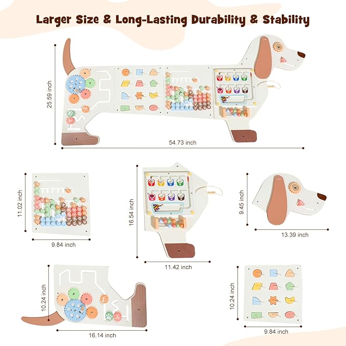 Wall Activity Panels Busy Board: Dog Montessori Sensory Toys for Toddlers - Learning Activity Center Children's Daycare Nursery Playroom Essentials