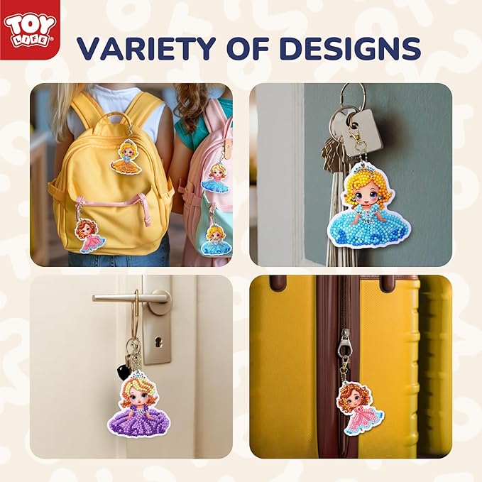TOY Life Diamond Art Kits for Kids, 9PCS DIY Princess Diamond Painting Kits Keychains for Girls, Diamond Dots Gem Art for Kids 6-8 8-12
