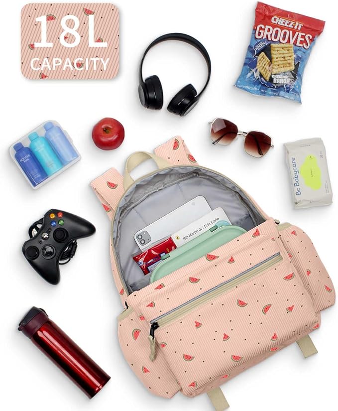 Corduroy Kids Backpack for Girls 6-10: Girls Backpacks for Elementary Kindergarten 15” H Fit Folder