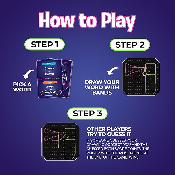 Uzzle Stretch & Sketch Peg Board Game, Expert-Level Challenges, Action Packed Rubber Band Game 3-6 Players, Ages 6+