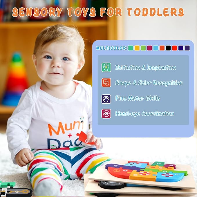 Wooden Puzzles for Toddlers 3-5, Toddler Puzzles Ages 2-4 Transportation Puzzles Toys, 4-Pack Toddler Puzzle Toys for 2, 3, 4, 5 Year Old Boys Girls