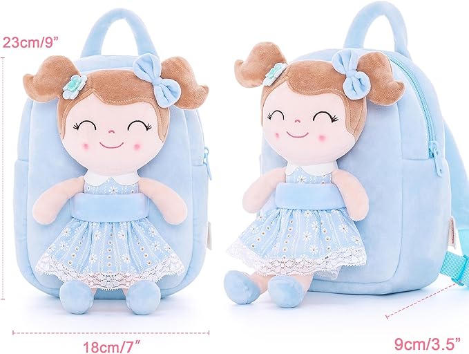 Gloveleya Back to School Gifts for Girls Kids Backpack Toddler Girls Backpacks with Soft Plush Doll Toys Blue 9"……