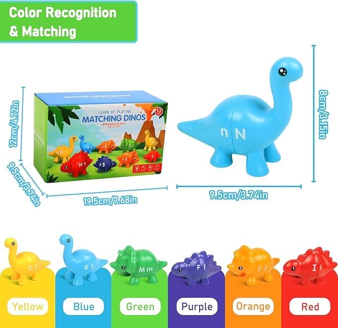 Letters Matching Game Dinosaur Toys 26 Letters Double-Sided ABC Alphabet Match Uppercase Lowercase, Montessori Learning Toy Educational Fine Motor Skill for 12 Months Toddlers Kids 1 2 3 4 5 Years Old