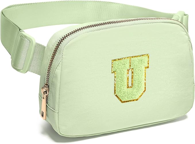 Gitus Gifts for 8 9 10 11 12 Year Old Girls Belt Bag Fanny Pack Crossbody Bags with Initial Letter Patch Cute Stuff Birthday Gifts for Teen Girls Women Personalized Trend Stuff (Light Green-U)