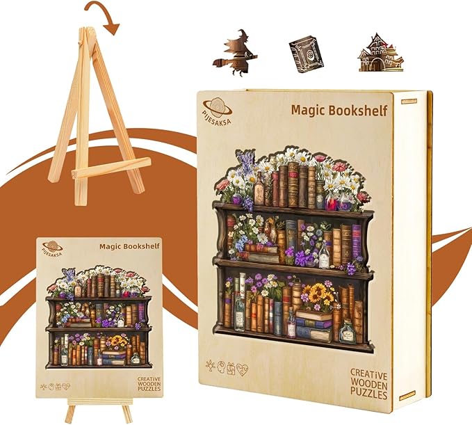 Wooden Puzzles for Adults, Magic Bookshelf Wooden Jigsaw Puzzle for Adults, Wood Puzzles Adult, Unique Animal Shape, Fun Gifts for Friends & Family, Home Decor(L -13.4 * 13.3in-300 pcs)