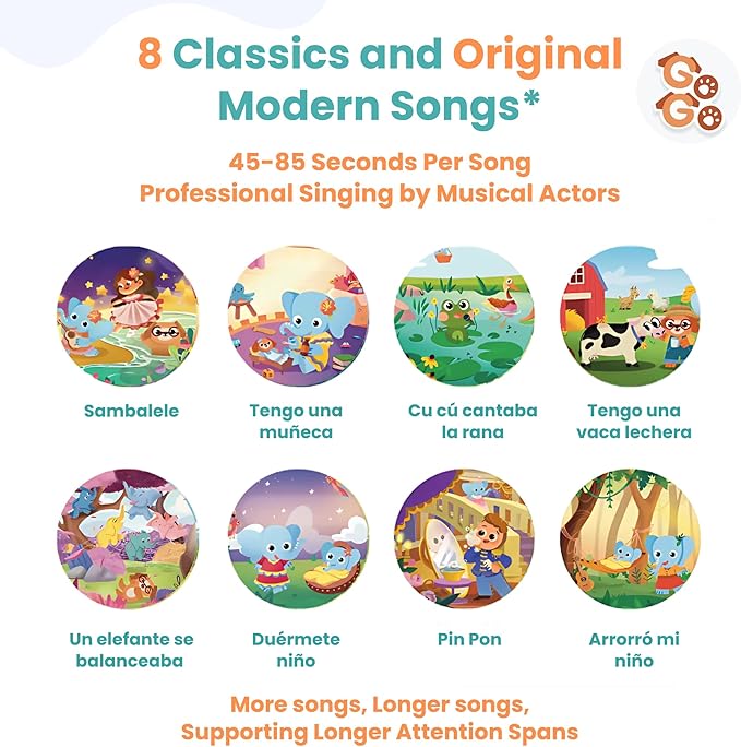 GO GO Spanish Musical Book Vol. 1: 8 Bilingual Songs, Learning Toy for Ages 1-3, Spanish Nursery Rhymes, Libros en Español para Niños, Interactive Libros Infantiles, Engaging Language Tool for Kids