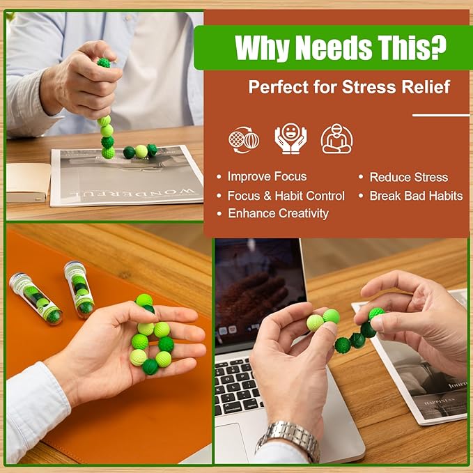 Silicone Magnetic Balls, Fidget Toys, 6-Pack Stress Relief Toys for Adults, Teens, Sensory Toy for Fingers Hands, Quiet Office Desk Toys with Textures, Magnet Fidget Fun Gift (Green)