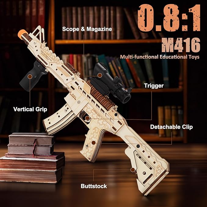 3D Wooden Puzzles for Adults, Wooden 3D Puzzle M416 Model Electric Toy Building Model Kits with Sight and Goggles, DIY Wood Crafts Cool Toys Unique Gifts Hobbies for Men Women Teens