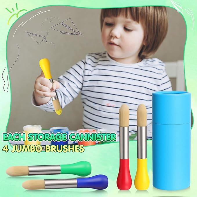 6 Pack Watercolor Paint Brushes Bulk Set for Kids Baby Toddler-4 Pcs Per Set Jumbo Brushes with Chubby Wood Handles for Easy Grip Paintbrushes Non Toxic Bristles for Art Craft (Colored)