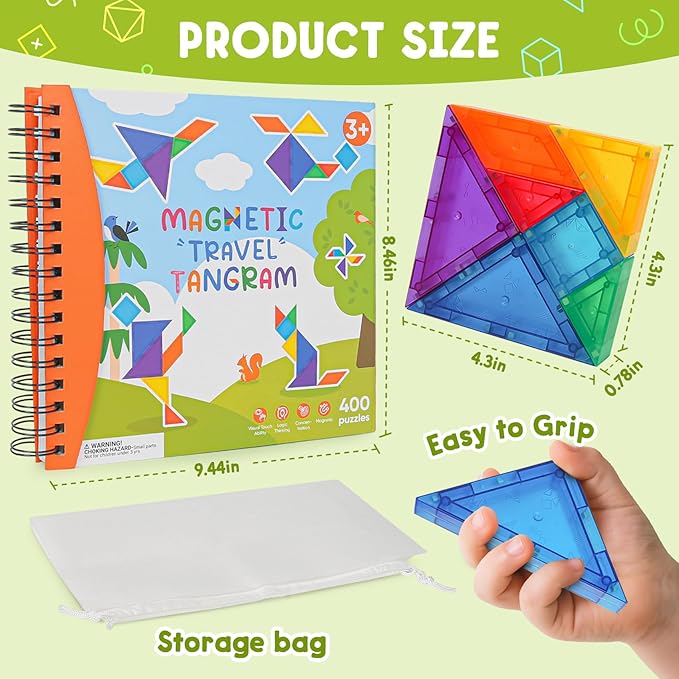 Travel Magnatiles Tangram Puzzle - 3D Building Blocks for Road & Plane Travel STEM Toy with 360 Shape Dissection Puzzles & Brain Teasers, Educational IQ Gift for Kids & Adults