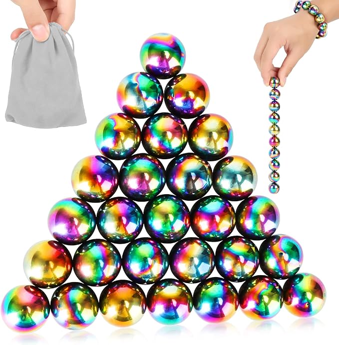 28Pcs Rainbow Stones Fidget Toy, 20mm DIY Mutual Attraction Desk Balls for Kids Adults, Educational Science Kit for Anxiety Relief, Building Crafts for Teens Party Favors Gift
