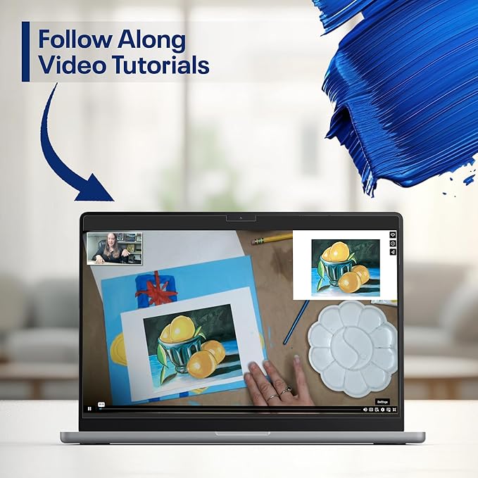 Painting4Real DIY Painting Class Kit for Adults with Video Tutorials: Learn to Paint Lemon Bowl – How to Paint with Acrylics – Painting & Art Supplies – 9 Piece Acrylic Paint Set