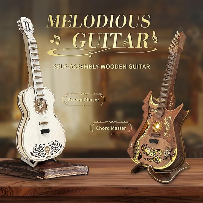 CUTEROOM 3D Wooden Puzzle Chord Guitar - DIY Mechanical Model Kit for Adults, Wooden Gear Construction Craft Set, Creative Jigsaw Puzzle Gift for Birthday Christmas