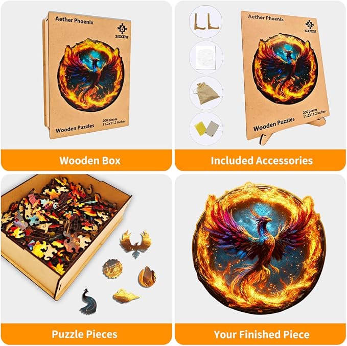 Wooden Jigsaw Puzzle, 200-500 Pieces Unique Shape Animal Puzzle, for Adults & Kids, Birthday Gift Family Game, Decorative Puzzle, Unique Gift (Aether Phoenix, 300 PCS)