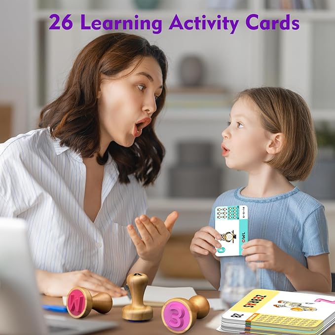 Montessori Wooden Alphabet & Number Stamp Set with Playdough, Flashcards, Toddler Learning Activities for 3-5 Year Olds, Learn ABCs, Numbers, Words, Addition - Preschool Classroom Supplies
