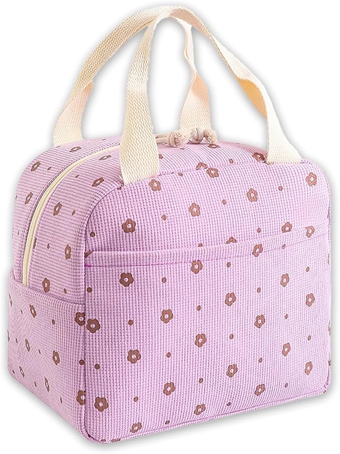 Lunch Box for Women, Reusable Insulated Lunch Box Floral Tote Bags Corduroy Totes for Women Office Work Travel Picnic
