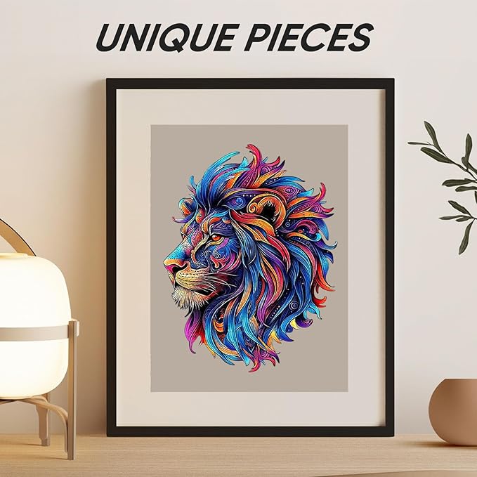 Wooden Jigsaw Puzzle, 500 Pcs Unique 3D Shape Jigsaw Puzzles, Wood Puzzle Gift Box Packing, Medium Size Letter, Creative Gift for Adults and Kids, Fun Challenging (EA2Lion, 500PCS)